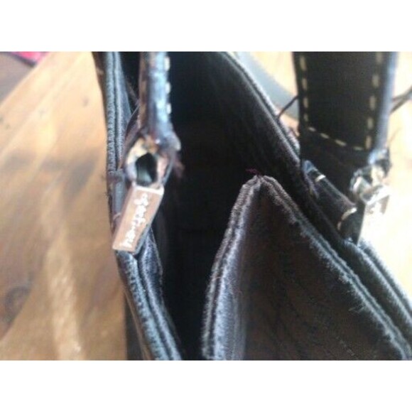 Vintage Kate SpadeBlack Logo Leather Fabric Shoulder Square Soho Tote Bag Y2K - Picture 6 of 7